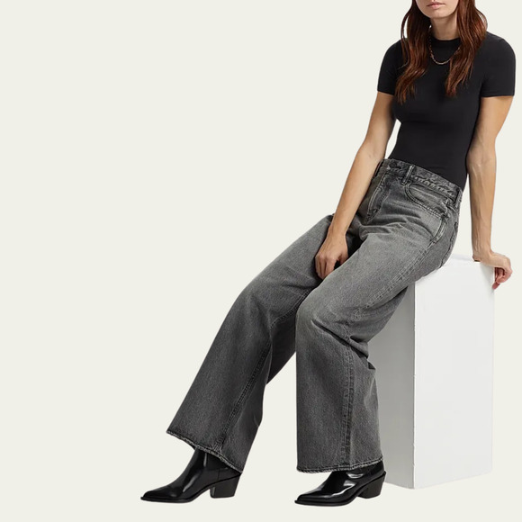 NWT Moussy Vintage Elmont Super Wide Mid-Rise Jeans size 28 Light Black - Picture 2 of 11